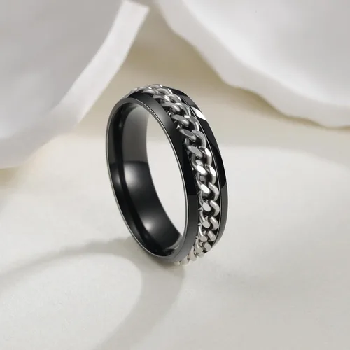 Miniatura 28 de Anillos giratorios para la ansiedad para hombre, anillos clásicos de cadena para mujeres y adultos, anillo de acero de titanio