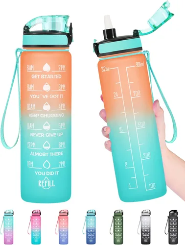 Miniatura 28 de Enerbone Botella de Agua, A Prueba de Fugas Sin BPA y Tóxicos, Botella de Agua Motivacional con Horarios para Beber y Pajita, Botella de Agua