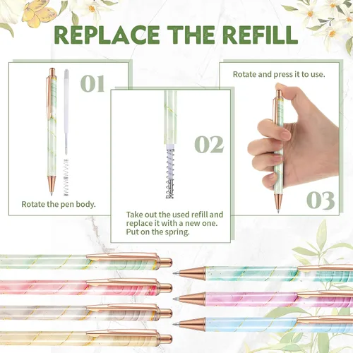 Miniatura 4 de Sherr 7 bolígrafos elegantes para mujer, lindos bolígrafos de purpurina brillantes con 10 recambios de tinta negra, bonitos regalos para niñas