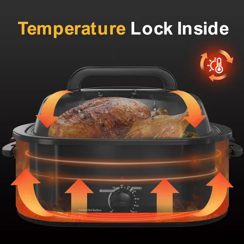 Miniatura 8 de Horno rostizador eléctrico, con tapa visible y autohumectante, grande, funciones de descongelado y mantenimiento de calor, temperatura ajustable