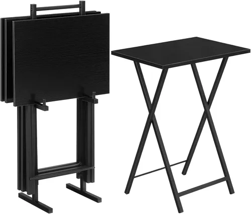 HOOBRO BK50BZ01 - Juego de 4 bandejas de TV plegables con estante de almacenamiento, mesa auxiliar industrial para comer en el sofá, mesa plegable