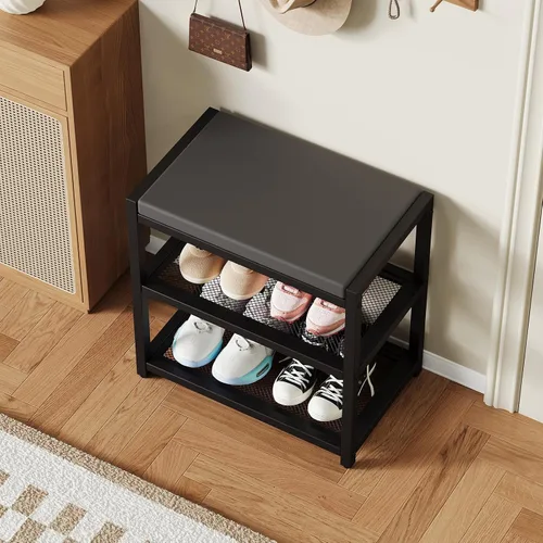 Miniatura 8 de ZHOOGE Banco pequeño para zapatos, banco de almacenamiento, banco de entrada, estante de zapatos con cojín de asiento, organizador de zapatos