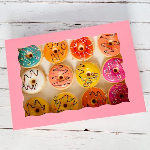 Miniatura 3 de Paquete de 15 cajas de pastelería rosa de 14 x 10 x 3 pulgadas, donas grandes, magdalenas, cajas de galletas con ventana de PVC, caja de papel