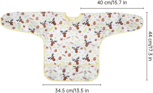 Miniatura 7 de Accmor 4 Pack Long Sleeve Bibs, Baby Smock Waterproof Sleeved Bib Smock for Baby Toddler 6-36 Months Dinosaurio azul/cerdo naranja/alce