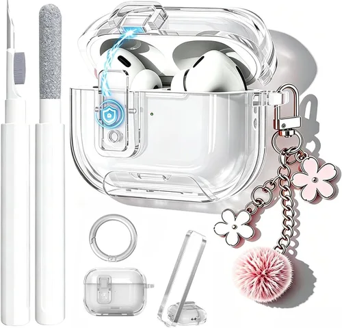 Miniatura 11 de Bonita funda Magsafe para Airpods Pro 2, clip de bloqueo para niñas y mujeres, con dijes de flores y kit de limpieza, TPU suave, Airpods iPod Pro