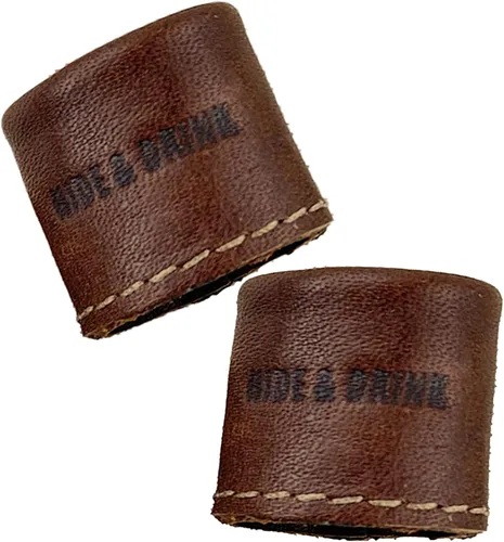 Miniatura 5 de Hide & Drink, Dedal de anillo de cuero (2 unidades) Protector de dedos, hecho a mano de cuero de grano completo, color marrón bourbon
