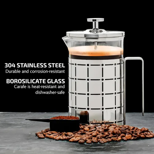 Miniatura 2 de OVENTE Cafetera de prensa francesa de 27 onzas con vidrio de borosilicato resistente al calor, diseño de acero inoxidable y sistema de filtro de 4