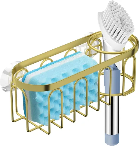 Miniatura 9 de Soporte de esponja 2 en 1 para fregadero de cocina, organizador de fregadero de cocina con 3 ventosas, soporte de esponja para fregadero a prueba