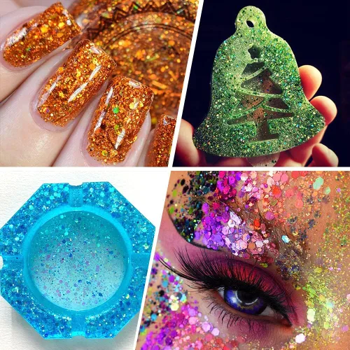 Miniatura 5 de Brillantina gruesa iridiscente, 3.53 onzas de purpurina mixta para artes y manualidades, decoración de vidrio, bodas, cara, ojos, cuerpo, uñas, Rosa