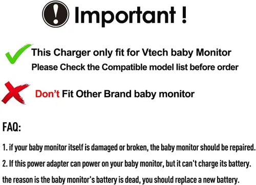 Miniatura 2 de Cable de alimentación para cargador de monitor de bebé VTech: adaptador de 6 V USA UL para DM221 DM221-2 DM223 DM251 (unidades de padres y bebés)