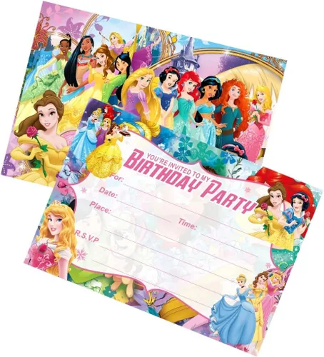 Miniatura 3 de 24 invitaciones de cumpleaños de princesa, invitaciones de fiesta de princesa, suministros de decoración de fiesta de cumpleaños de princesa