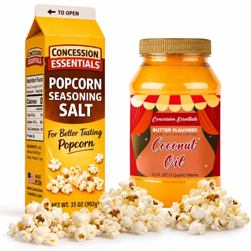 Perfectware - Flavacol - Sal de condimento para palomitas de maíz de 35 onzas y aceite de coco Concession Essentials, kit combinado de 32 onzas -