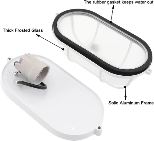 Miniatura 3 de RTNLIT Luz náutica de mamparo, enchufe E26/E27, lámpara de pared para exteriores, IP65 impermeable, lente de vidrio esmerilado, iluminación exterior