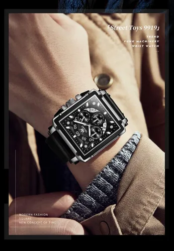 Miniatura 6 de OLEVS Relojes cuadrados para hombre, cronógrafo de cuero marrón, reloj de negocios de moda, luminoso, impermeable, relojes de pulsera casuales