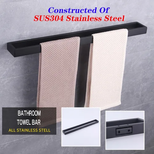 Miniatura 3 de GERZWY Barra de toalla de baño de 36 pulgadas negro mate SUS 304 Barra de toalla de baño de acero inoxidable estilo moderno montaje en pared