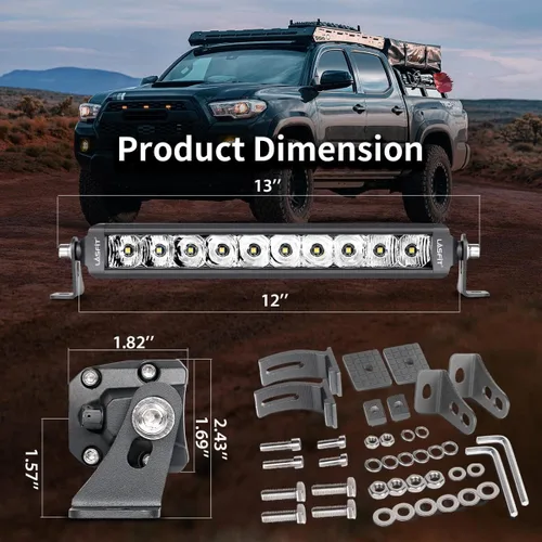 Miniatura 6 de LASFIT Barra de luz LED de 12 pulgadas, barra de luz impermeable IP67 sin tornillos, luz de trabajo combinada de inundación de puntos todoterreno