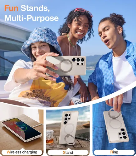 Miniatura 7 de TORRAS Funda magnética de albaricoque pálido para Galaxy S25 Ultra [compatible con Magsafe] soporte de anillo, a prueba de golpes, translúcida