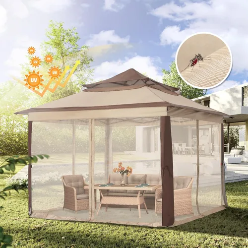 Miniatura 5 de COOSHADE Tienda de campaña desplegable de 11 x 11 pulgadas, toldo para exteriores, refugio de patio con mosquitera (beige)