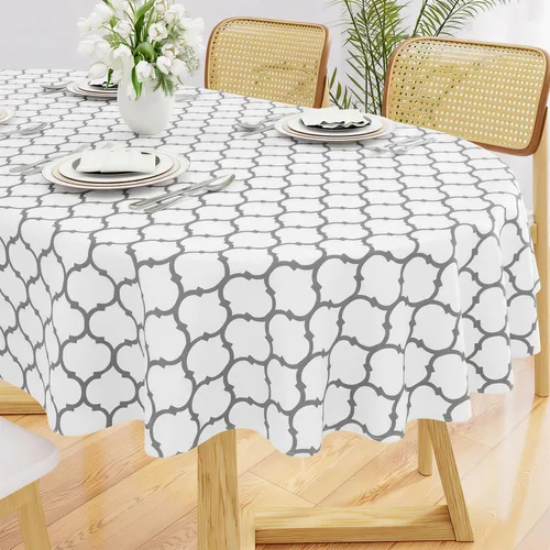Miniatura 29 de Smiry Mantel redondo de plástico para mesa, mantel de vinilo impermeable con parte trasera de franela para mesas redondas, lavable y a prueba