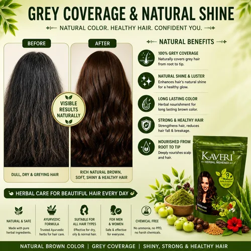 Miniatura 5 de Kaveri Henna Herbal Brown Natural - 9 hierbas Henna en polvo para el cabello - Tinte de henna natural para el color del cabello - Proporciona un