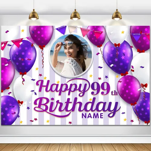 Miniatura 60 de Cartel decorativo personalizado de feliz cumpleaños número 100, personalización disponible, morado, tamaño grande - Fotos y nombres personalizados