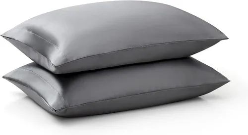 Miniatura 42 de Ersmak Juego de 2 fundas de almohada de satén estándar, ultra suaves y sedosas para cabello y piel, resistentes a las arrugas a la decoloración