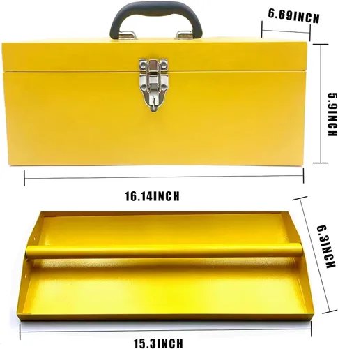 Miniatura 6 de Caja de herramientas grande de 16 pulgadas, organizador portátil de metal, caja de herramientas de bloqueo, caja de aparejos de pesca, caja de metal