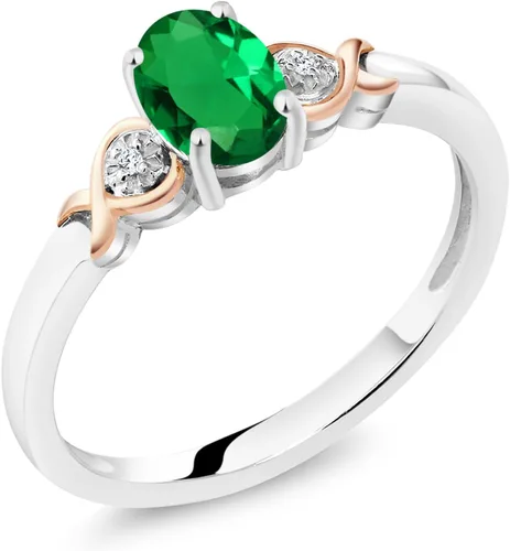 Miniatura 24 de Gem Stone King Anillo de compromiso de plata de ley 925 y oro rosa de 10 quilates, piedra preciosa ovalada de 0.276 x 0.197 in, con acento