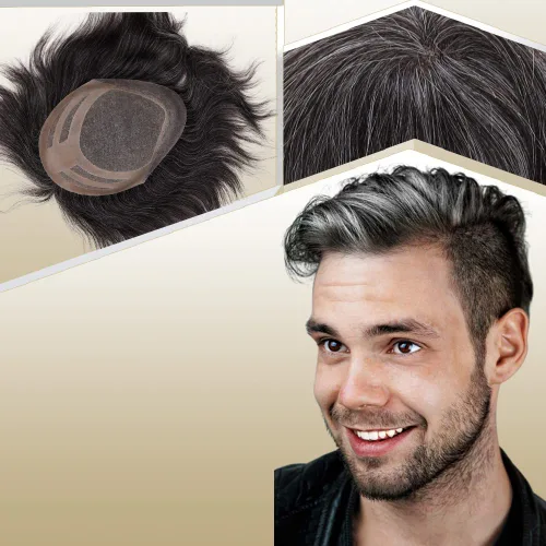 Miniatura 25 de Sistema de reemplazo de cabello humano para hombre, tupé para hombre, piel fina con parte superior de encaje mono y la parte trasera de poliuretano