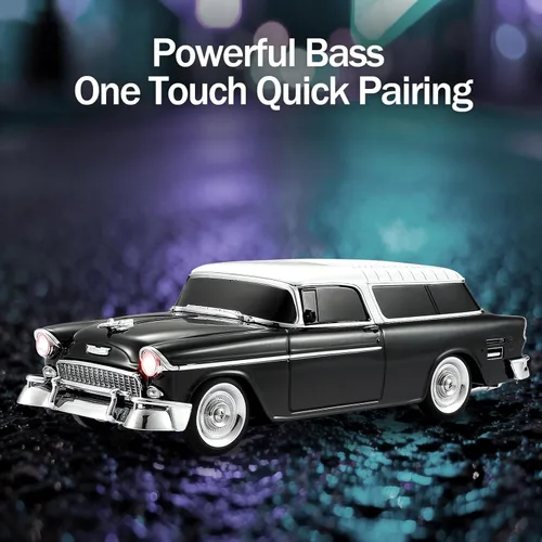 Miniatura 4 de WSTER Altavoz Bluetooth retro clásico modelo de coche con luz ambiental LED, emparejamiento estéreo TWS, sonido HD, altavoz inalámbrico portátil