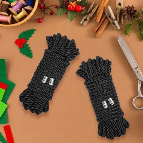 Miniatura 6 de Cuerda de Seda Suave, Cuerda de Cordón Trenzado Amigable con la Piel (Negro, 32 pies)