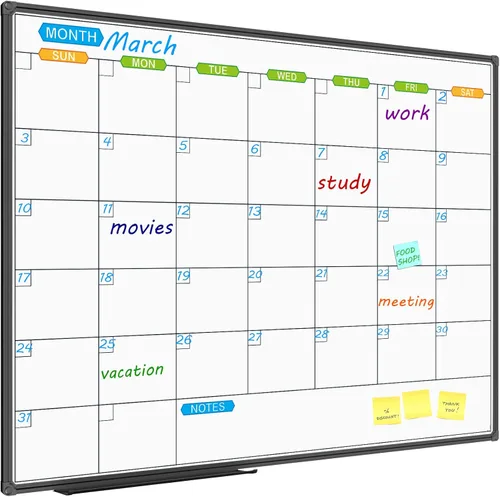Miniatura 12 de JILoffice Calendario de Pizarra Blanca de Borrado en Seco - Calendario de Pizarra Blanca Magnética Mensual 24 X 18 Pulgadas, Marco de Aluminio Negro