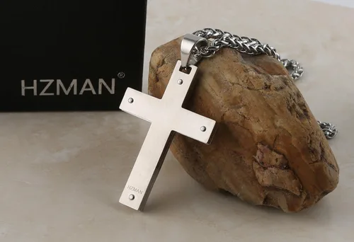 Miniatura 5 de Hzman -Collar con pendiente para rezo de crucifijo de Jesucristo, de acero inoxidable, para hombres