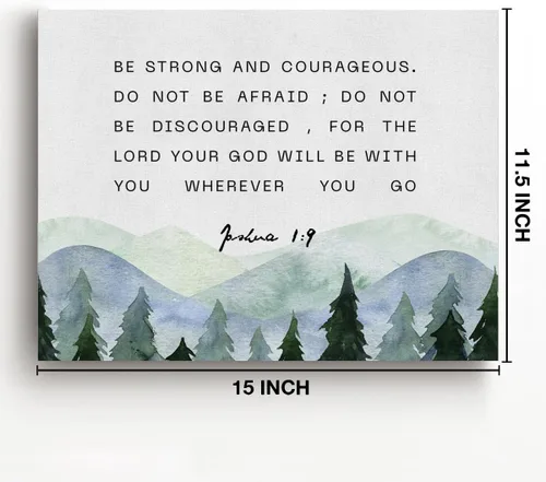 Miniatura 2 de TSUYAWU - Lona decorativa para pared con versículos bíblicos inspiradores, Josué 1:9, «be Strong and Courageous», impresiones enmarcadas, pinturas