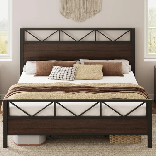 Miniatura 21 de LIKIMIO - Base de cama Queen, cabecero industrial alto de 51.2", con soporte metálico resistente, estructura de cama sólida y estable, libre