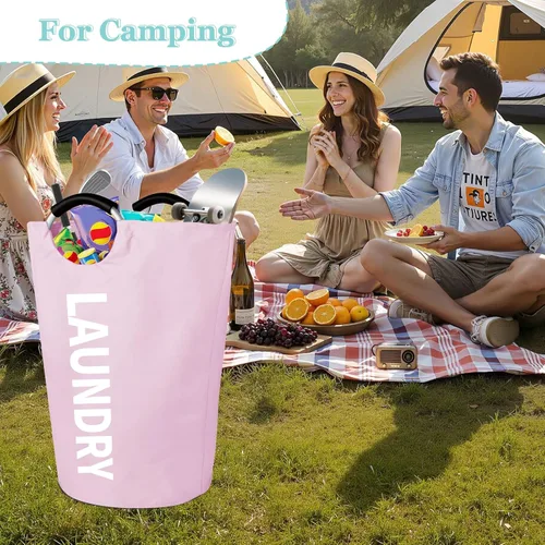 Miniatura 7 de WOOHA Cesta de lavandería grande de 115 litros, cesta plegable para ropa, cestas altas de tela plegables para dormitorio, armario, baño, Rosa