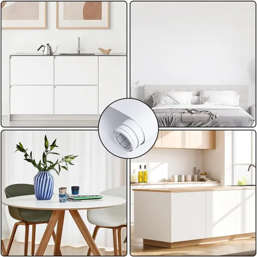 Miniatura 5 de Arthome - Papel de contacto blanco de 17 x 393 pulgadas, papel tapiz autoadhesivo de vinilo impermeable de PVC, a prueba de aceite, papel de vinilo