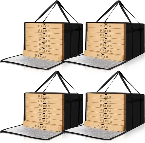Maxcheck 4 bolsas aisladas de entrega de pizza de 20 x 20 x 14 pulgadas, bolsas calentadoras de pizza reutilizables, aisladas, cajas enfriadoras,