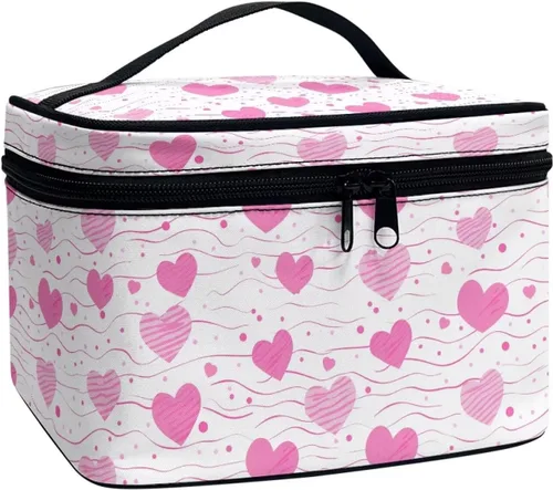 Miniatura 30 de 60S Groovy Hippie Flower Pink Pattern Travel Makeup Bags for Women Portable Tote Cosmetic Case with Carry Handle Toiletry Accessories Storage