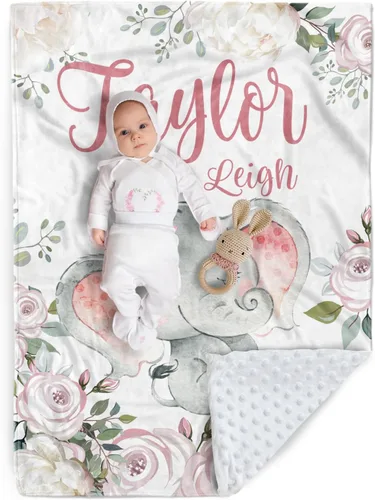 Miniatura 13 de Manta de bebé personalizada, manta de felpa suave con respaldo de puntos de doble capa para niños y niñas, nombre personalizado con diseño de animal