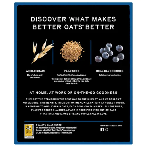 Miniatura 9 de Better Oats Paquetes de avena instantánea gruesos y abundantes, sabor a muffin de arándanos con semillas de lino y granos enteros, desayuno