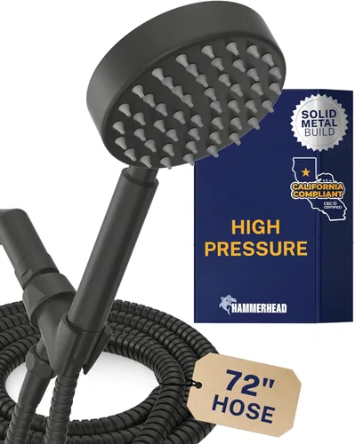 Miniatura 9 de HammerHead Showers® Cabezal de ducha de mano de metal sólido con manguera y soporte de latón, cromado, cabezales de ducha de alta presión de 2.5 GPM