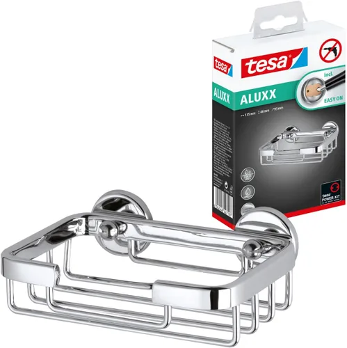 Miniatura 16 de tesa® Aluxx - Cesta de ducha pequeña, aluminio cromado brillante, autoadhesiva, tecnología de montaje adhesiva, 1.969 in x 8.661 in x 4.016 in