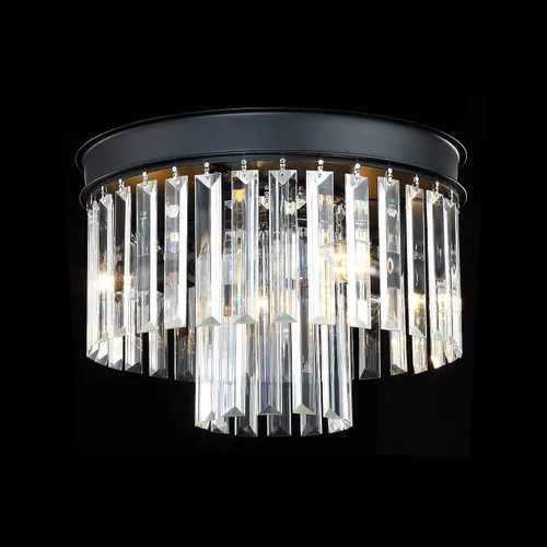 Miniatura 2 de MEXO Lámpara de techo de cristal empotrada con acabado negro, lámpara de cristal de 2 niveles para sala de estar, dormitorio, comedor, pasillo