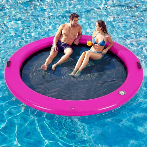 Miniatura 29 de 6-12FT Round Inflatable Floating Dock, Sunchill Float Ring, Water Hammock Tanning Pool Floats with Woven Fabric, Manual Pump for Quick Azul