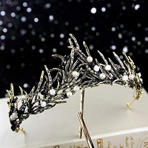 Miniatura 5 de hair jewelry crown tiaras for women Baroque Retro Black Bridal Crystal Tiaras Crowns Princess Pageant Prom Rhinestone Veil Tiara Wedding Hair