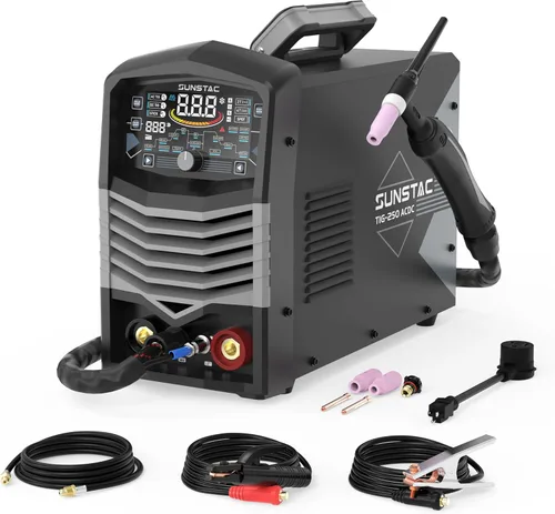 Miniatura 8 de Sunstac Soldador TIG de 200 A con pulso, 110 V/220 V de doble voltaje, máquina de soldadura DC TIG/TIG de pulso/TIG puntual/Stick 3 en 1, pantalla