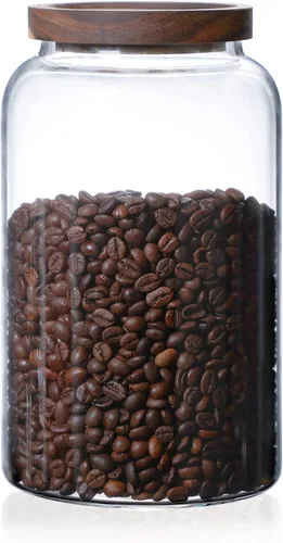 Miniatura 9 de MOLFUJ Contenedor de almacenamiento de vidrio de 40.6 fl oz de 40 onzas fluidas con tapa de madera, organizador decorativo grande, frasco
