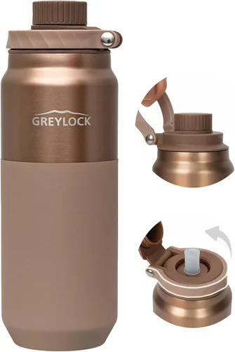 Miniatura 8 de GREYLOCK Botella de agua aislada de 24 onzas con tapa con popote, botella de acero inoxidable reutilizable a prueba de fugas, fría y caliente las 24