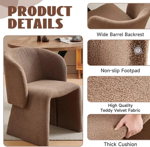 Miniatura 3 de Barrel - Silla de cocina y comedor, sillas de tocador de maquillaje modernas y cómodas con brazo, terciopelo tapizado, sofá individual, dormitorio
